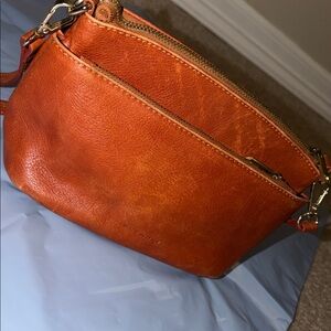 Made in Italy- Preloved Burnt Orange Leather Crossbody Bag - gold accents